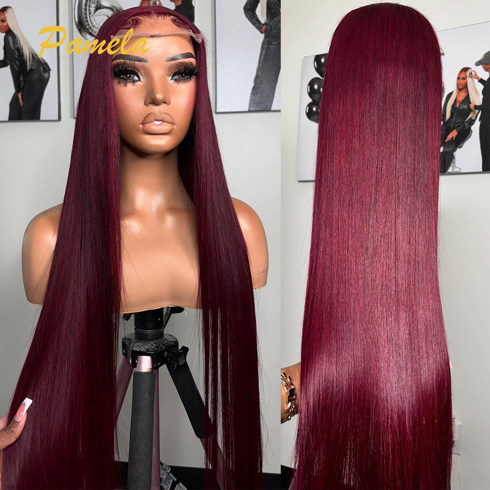 Lace Front Wigs - Super duplo desenhado borgonha colorido peruca