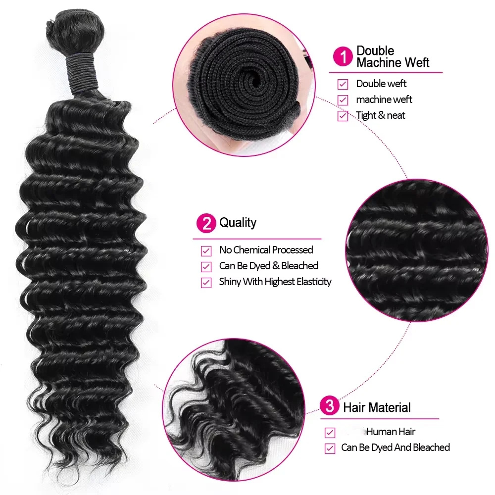 Cabelo Humano Virgem Brasileir - Deep Wave 3 Bundles With Closure avaliação e preço