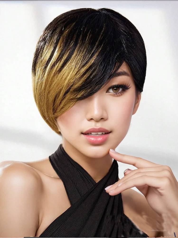 Peruca curta de corte pixie, c - Short Pixie Cut Wig Human Hair Cheap avaliação e preço